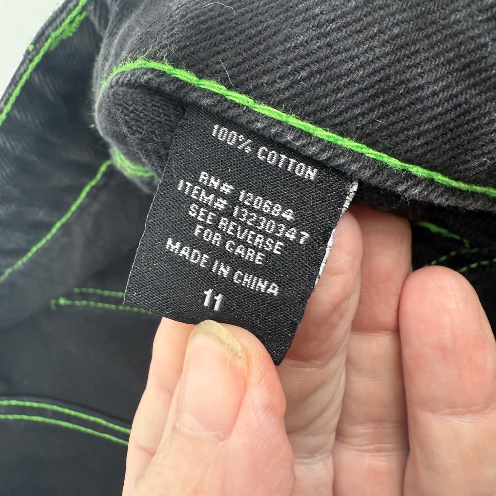 Hot Topic HT Denim Hi Rise Carpenter Jeans Women's Size 11 Black Green Stitching - Picture 7 of 15